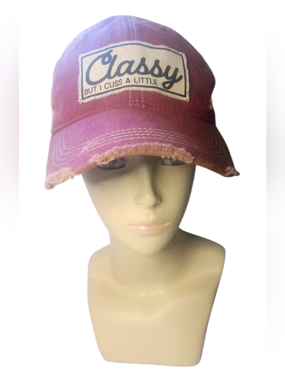 Headmost VTG Inspired Distressed Baseball Cap Classy But I Cuss A Little Red New